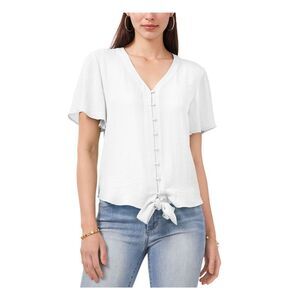 VINCE CAMUTO White Short Sleeve Button Up Top XS